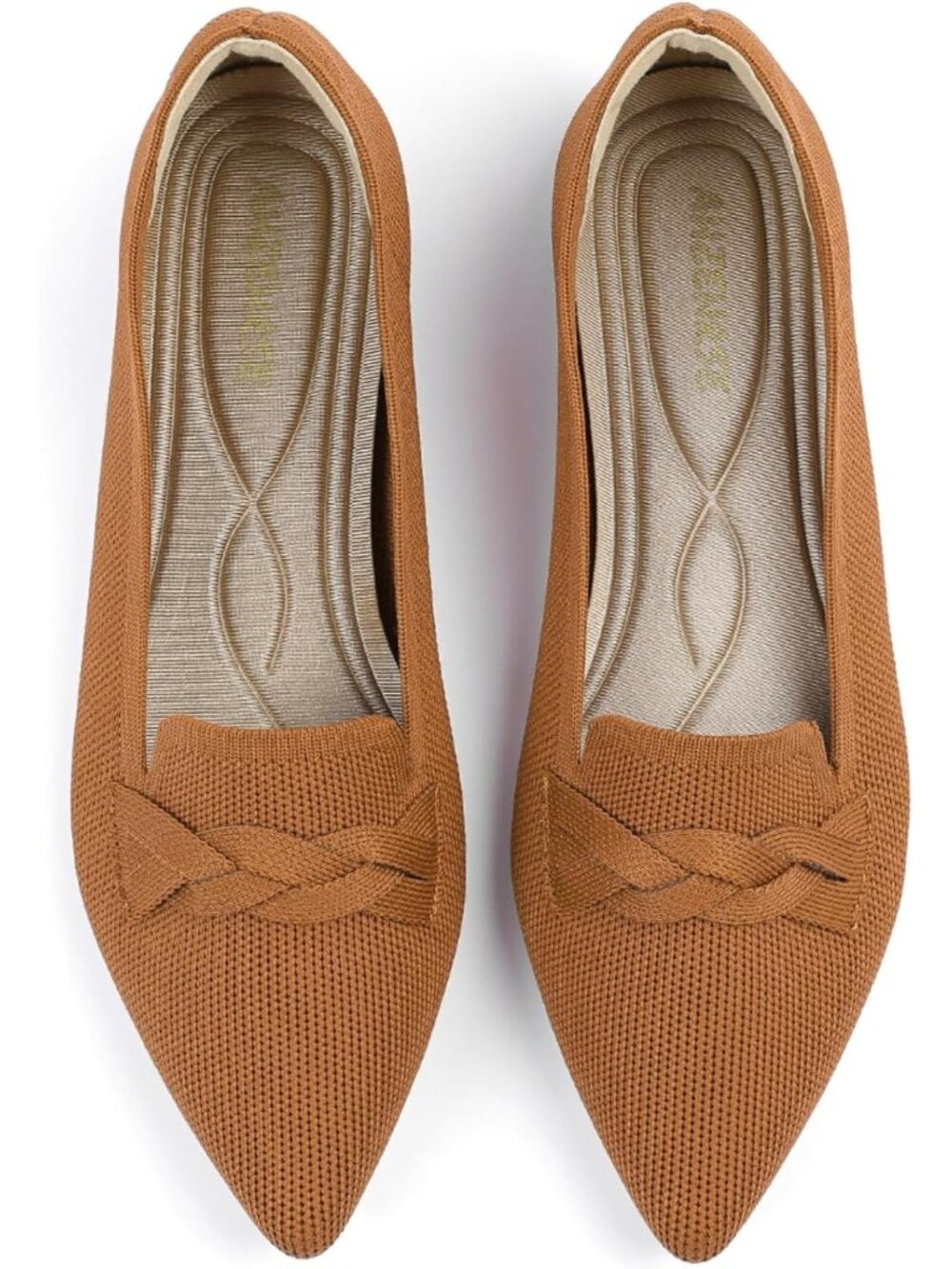 Women's Brown 1 Pointed Toe Ballet Flats Comfortable Knit Dressy Bow Flats Shoes